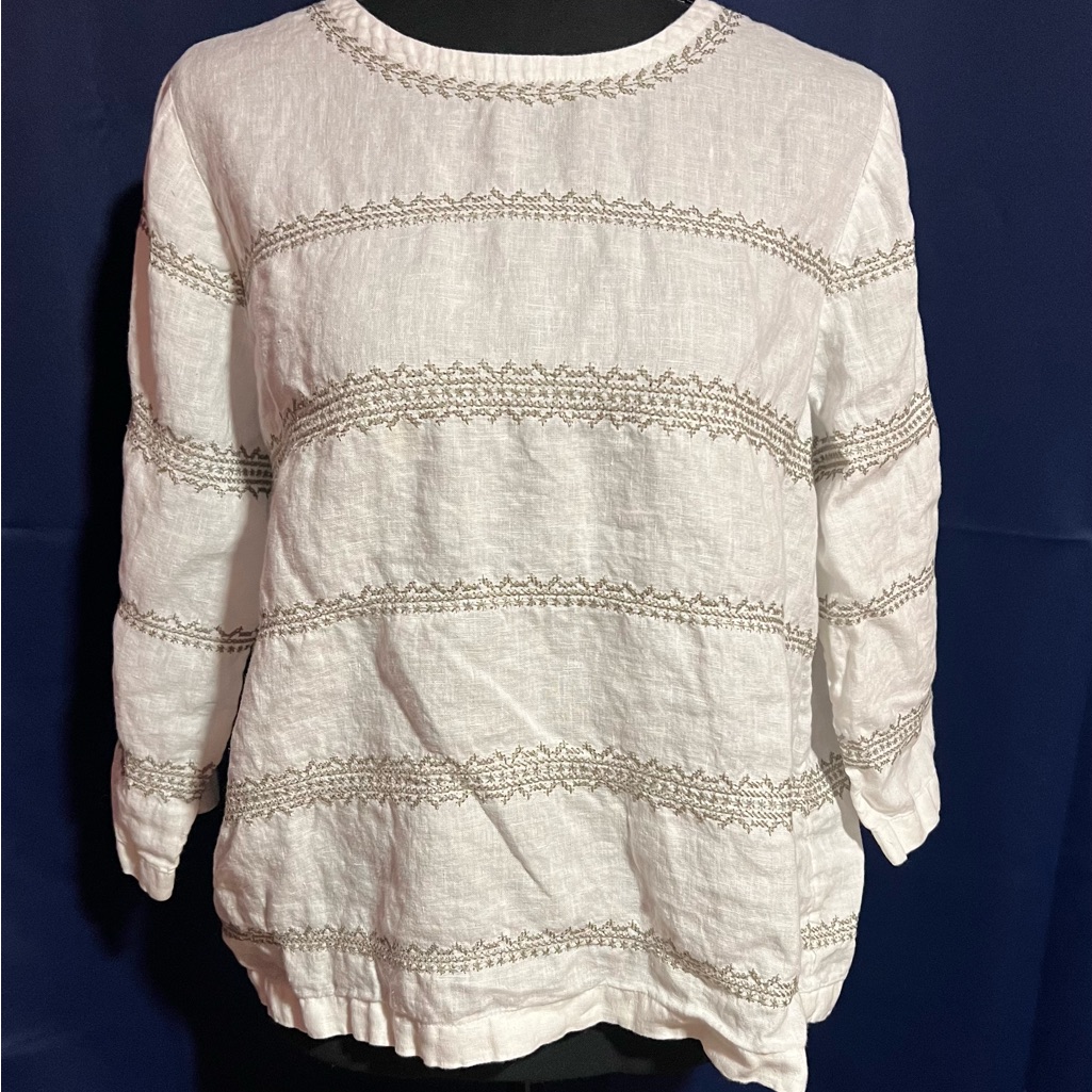 J. Jill White And Tan Love Linen Blouse